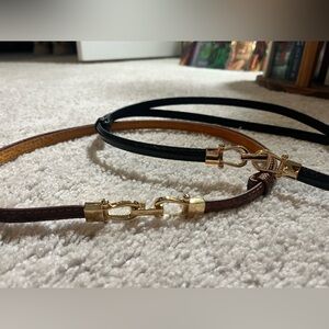 Elegant Black and Brown Leather Belt with Gold Accents